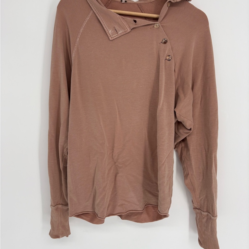 Free People Brown Long Sleeve Top Collar Buttons